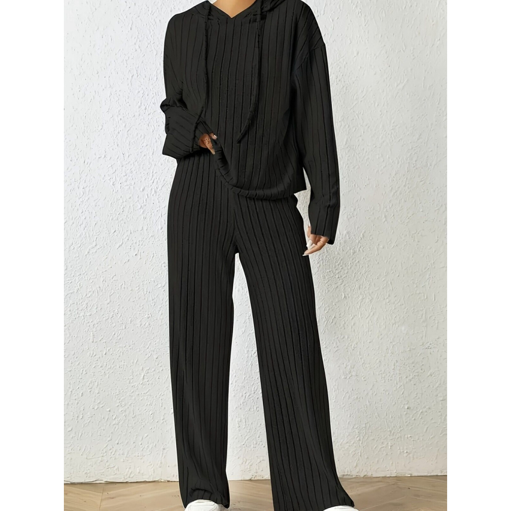 Soft & Comfy Black Ribbed Loungewear Set - Two-Piece 2XL - Picture 5 of 5